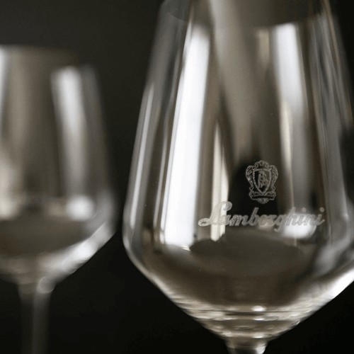 2 Lamborghini Branded Crystal Wine Glasses