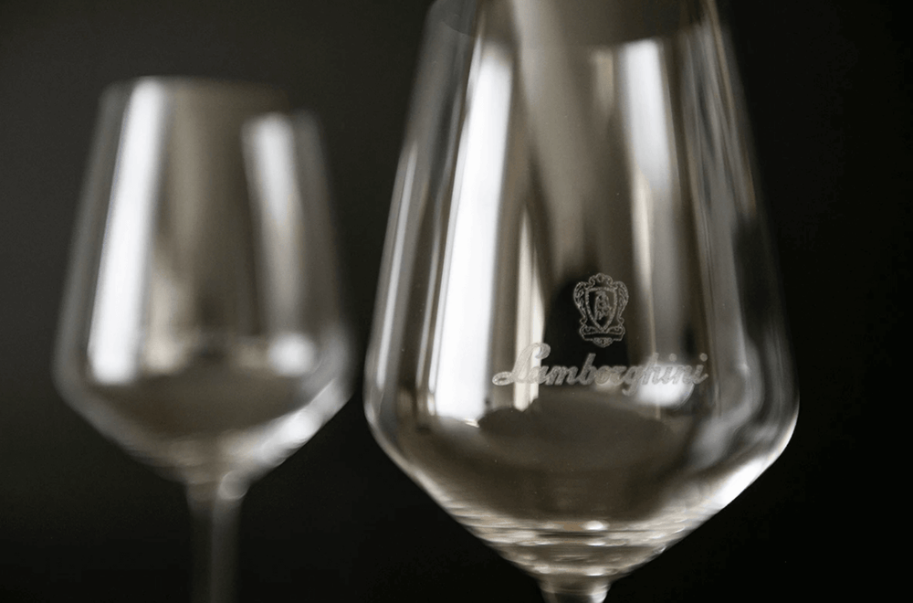 2 Lamborghini Branded Crystal Wine Glasses